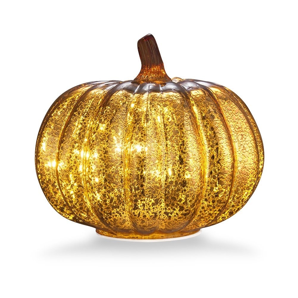 Mercury Glass 5.5" Battery Operated LED Pumpkin Lights with Timer, Good